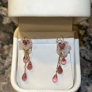 Elegant Pink and Gold Floral Drop Earrings